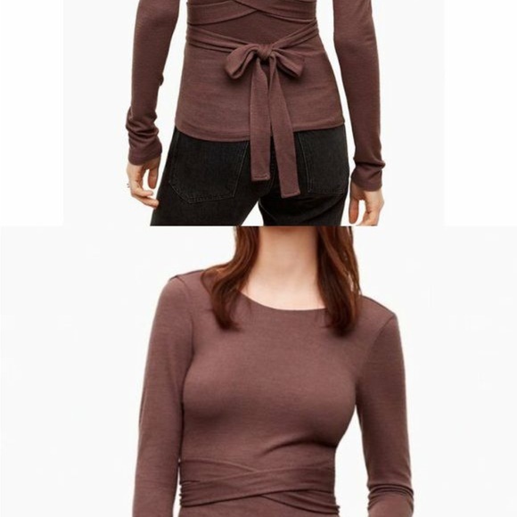 Sz S Aritzia WILFRED FREE Sekula Open Back Tie Wrap Top in Mauve - Picture 6 of 6